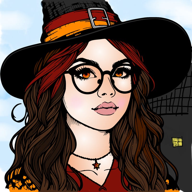 a witch with glasses realistic