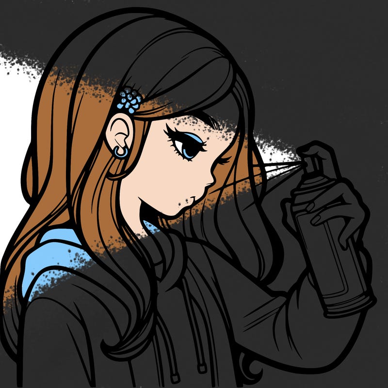 a realistic girl spray painting