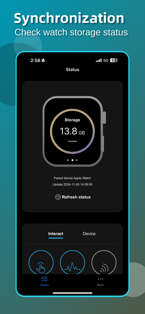 手錶醫生Watch Doctor - Interfaz de la aplicación Watch Doctor mostrando el estado del almacenamiento del Apple Watch y la memoria disponible