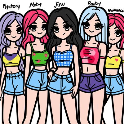 a group of girls wearing crop tops and shorts
