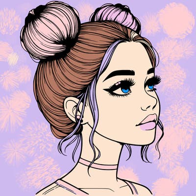 realistic girl with buns on the top of her head