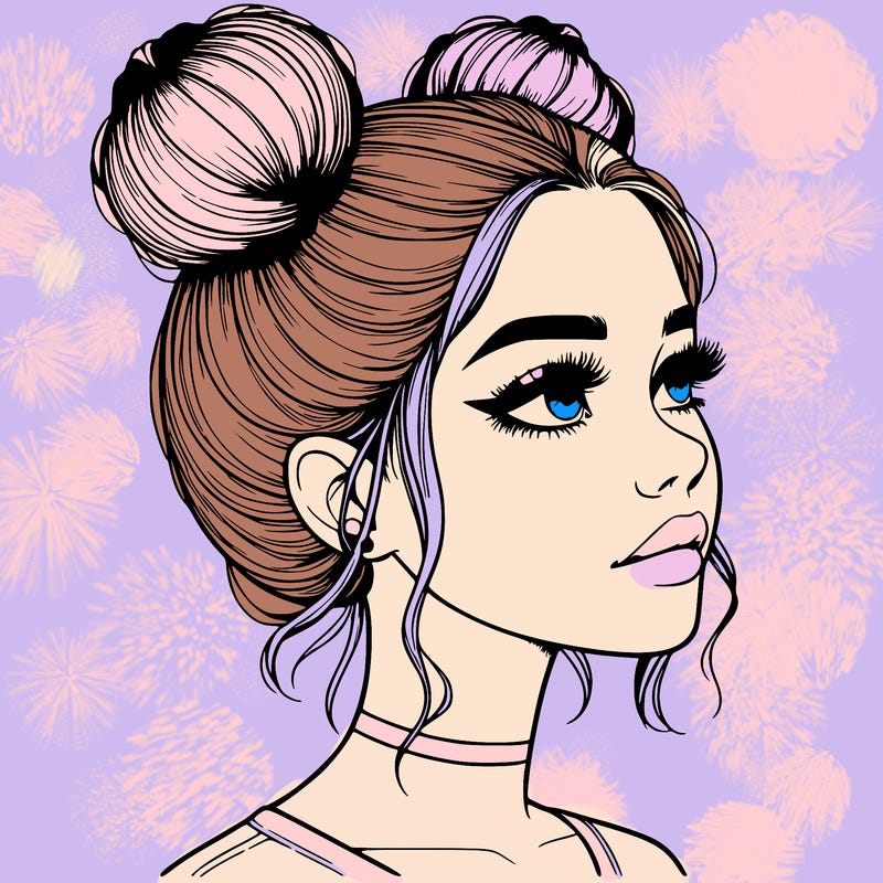 realistic girl with buns on the top of her head