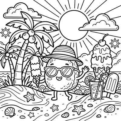 Dive into a delicious summer adventure with our happy Toffee character enjoying a day at the beach! This charming coloring page features easy-to-color elements perfect for little hands to explore.