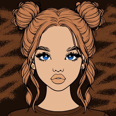 realistic girl with two buns in hair and lips