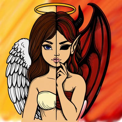 realistic angel half demon