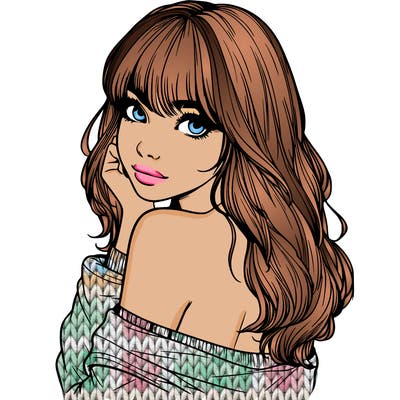 realistic girl with bangs looking over her shoulder