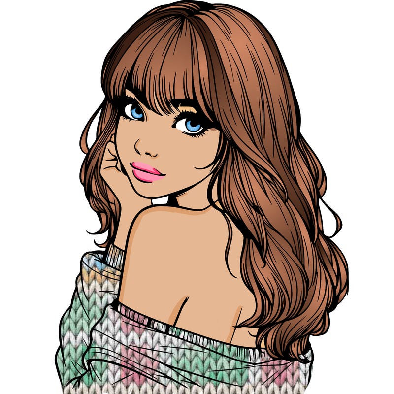 realistic girl with bangs looking over her shoulder