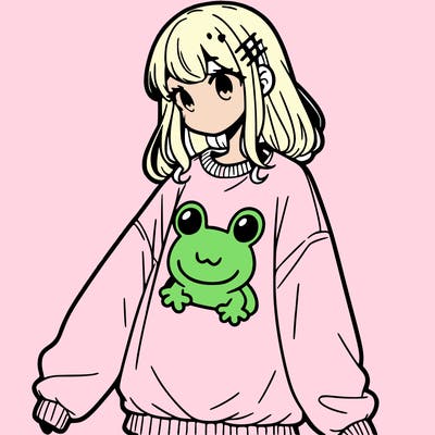 girl wearing frogging sweatshirt