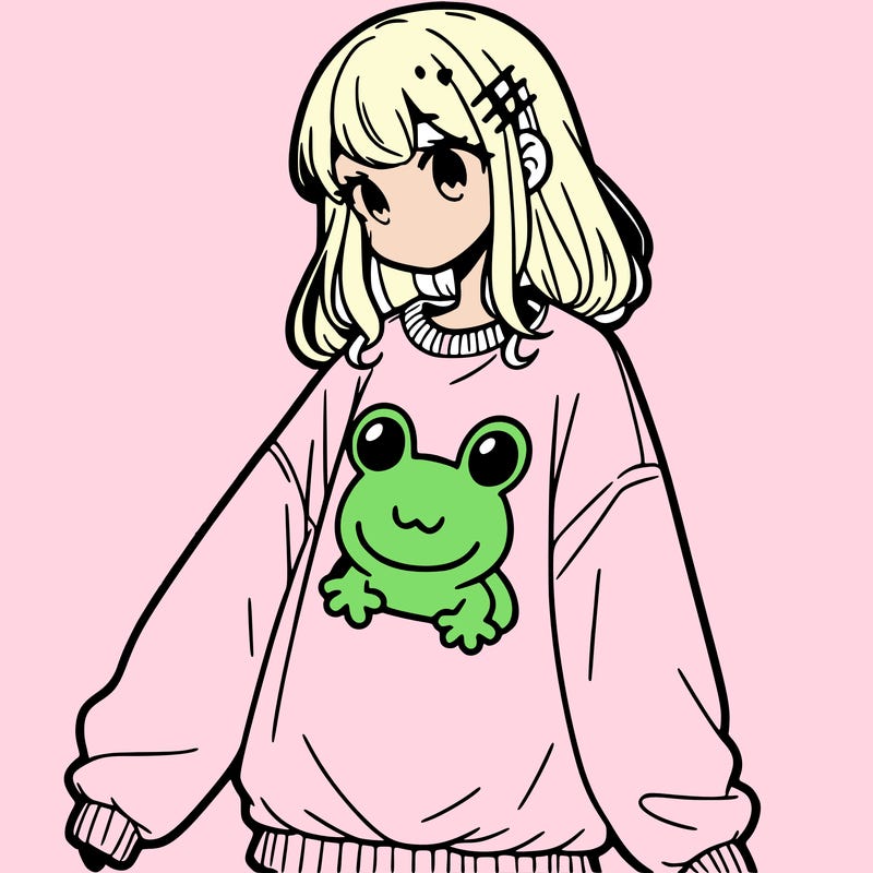 girl wearing frogging sweatshirt