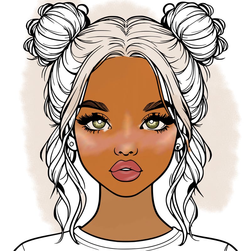realistic girl with two buns in hair and lips