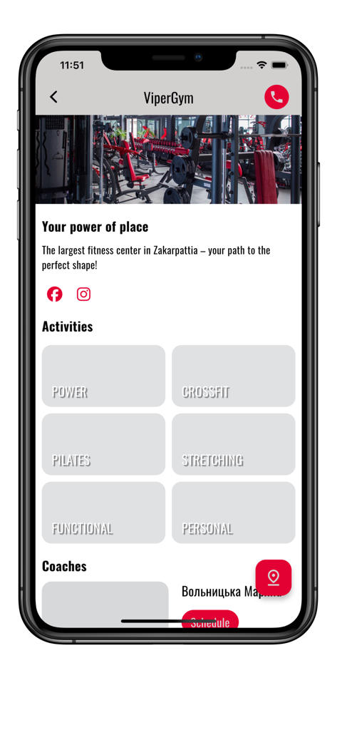 Viper Gym - Interfaz de la app Viper Gym mostrando actividades y opciones de entrenamiento.