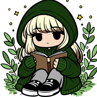 girl in oversized hoodie reading a book