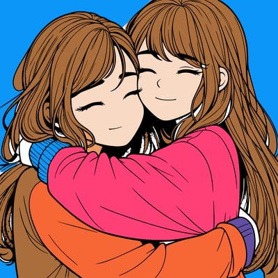 realistic two girls hugging