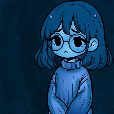 sad girl with glasses in a sweater