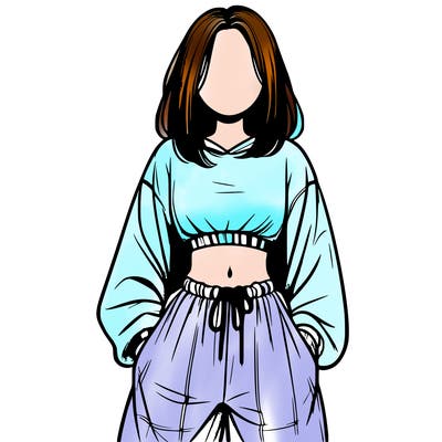 realistic girl faceless with baggy pants and a crop top