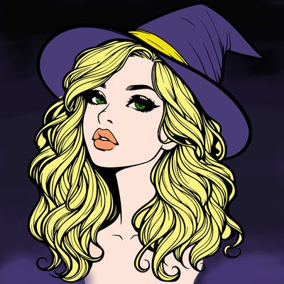 realistic witch girl with wavy hair and lips