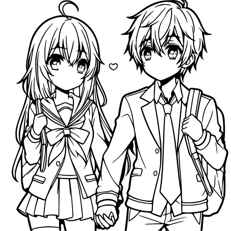 anime girl and anime boy hold hands