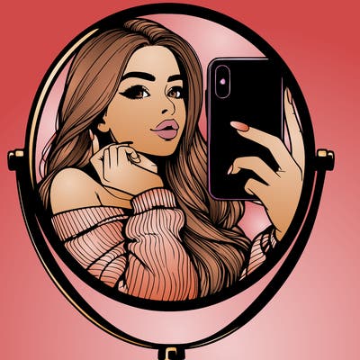 realistic girl taking mirror selfie beautiful