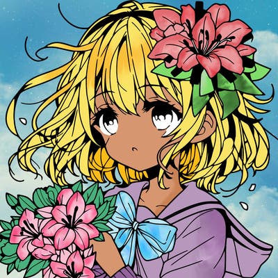anime girl with flowers