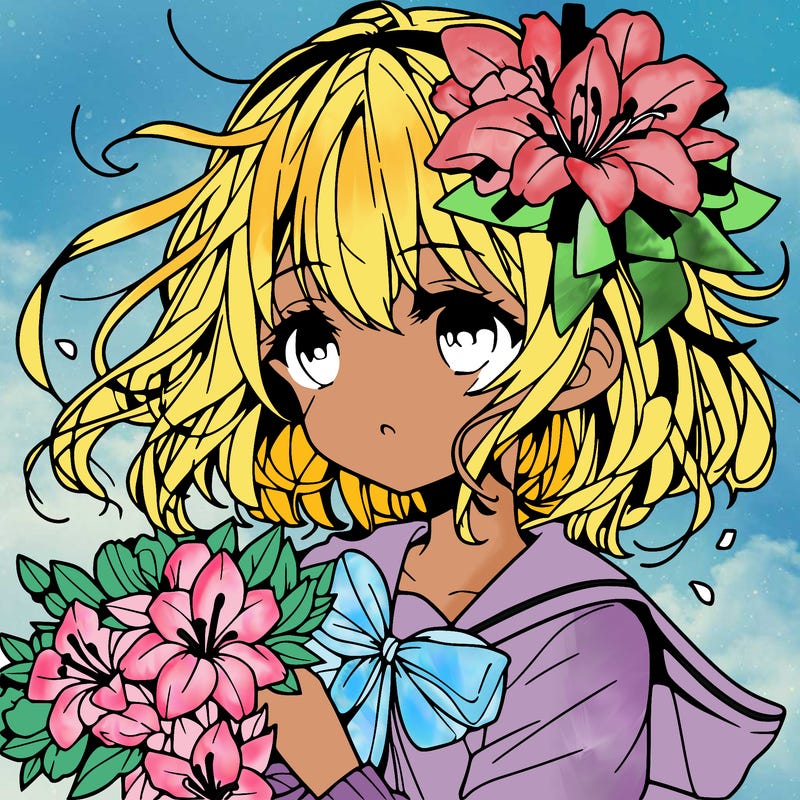 anime girl with flowers