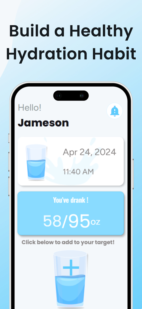 Water Tracker ・ Drink Reminder - Una pantalla de aplicación móvil que muestra el seguimiento de la ingesta diaria de agua con el texto Construye un Hábito de Hidratación Saludable