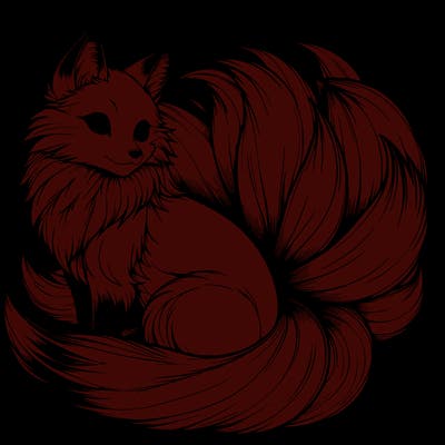 realistic detailed 9 tailed anime fox