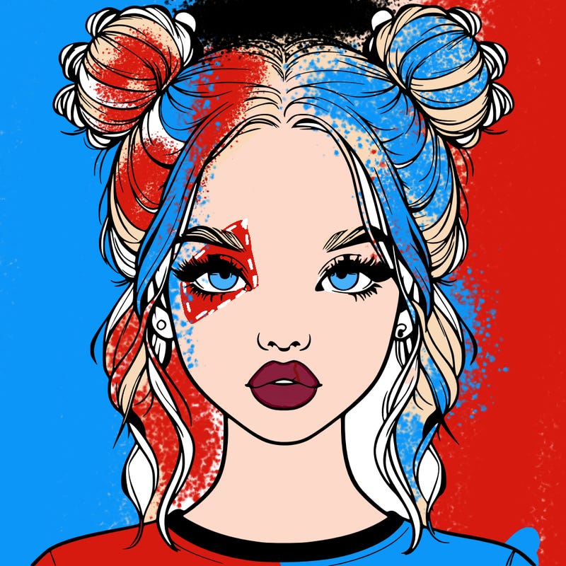 realistic girl with two buns in hair and lips