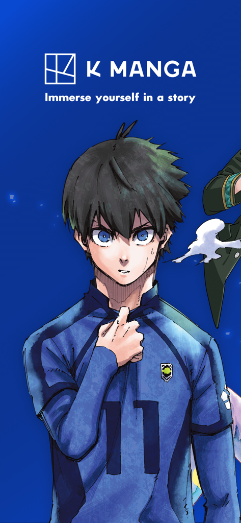 K MANGA app interface featuring a character from Blue Lock
