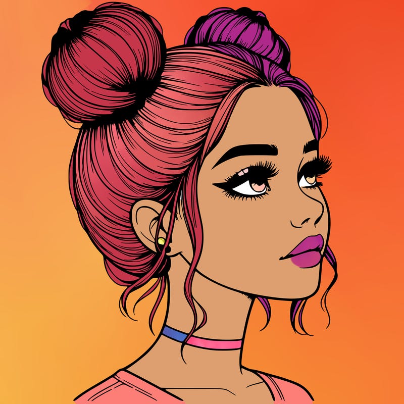 realistic girl with buns on the top of her head