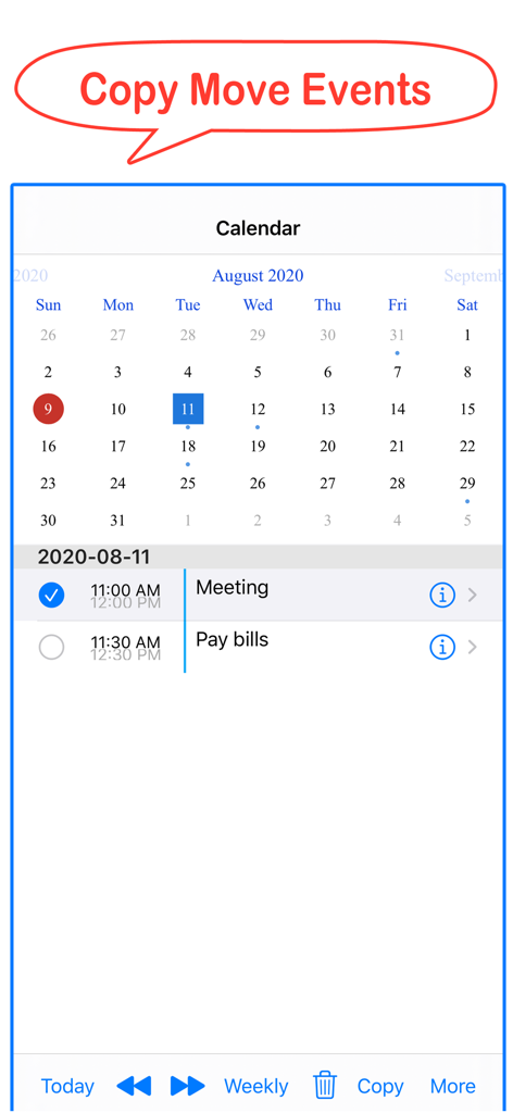 Calendar Tools - Calendar Tools app interface showing how to copy and move calendar events on iPhone