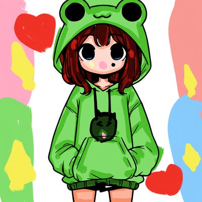 girl with baggy sweatshirt and frog hood