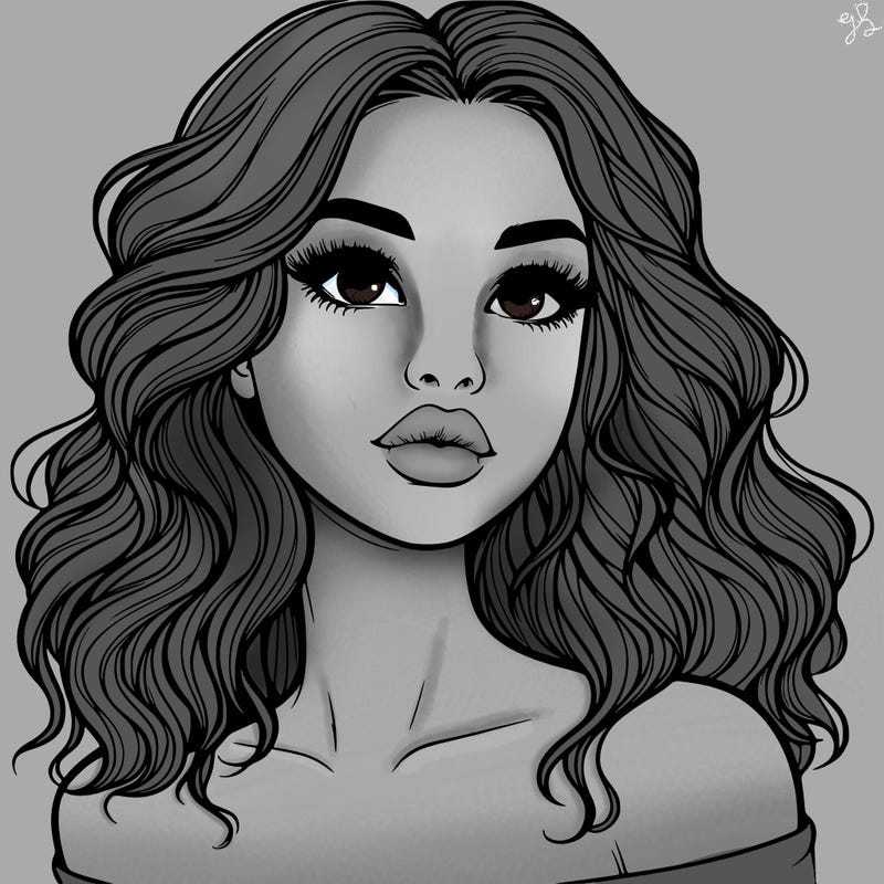 realistic girl with wavy hair and lips