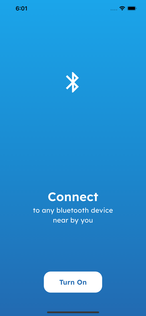 Écran de configuration initiale de l'application Contrôleur Bluetooth avec un bouton Activer et une icône Bluetooth.