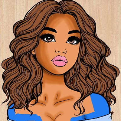 realistic girl with wavy hair and lips
