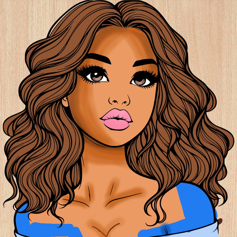 realistic girl with wavy hair and lips