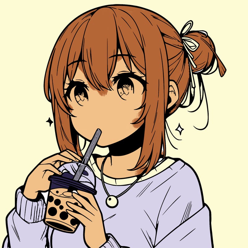 manga character drinking boba