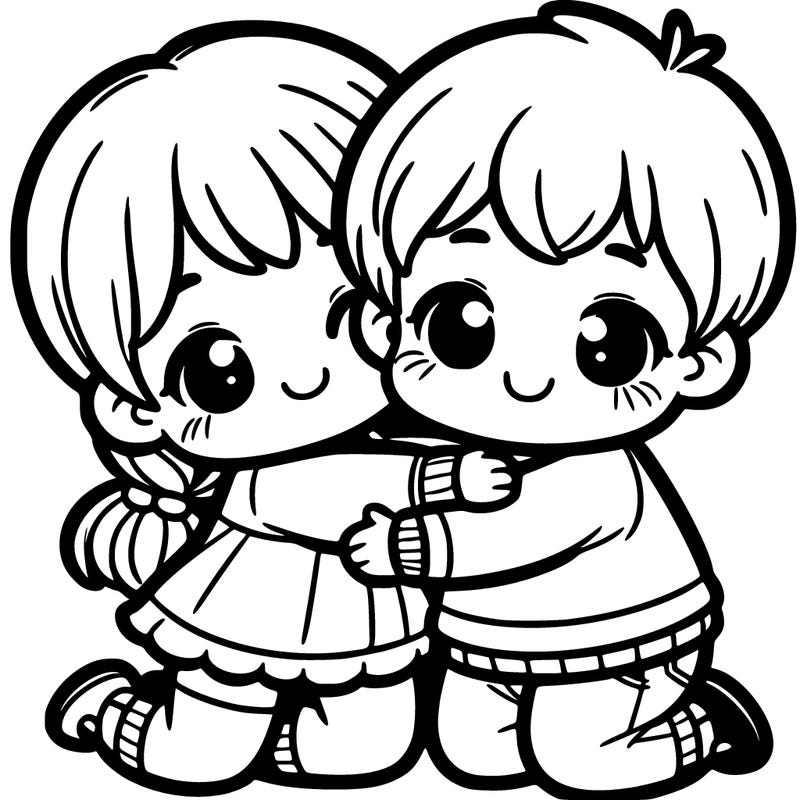cute sibling hugging