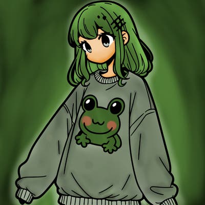 girl wearing frogging sweatshirt