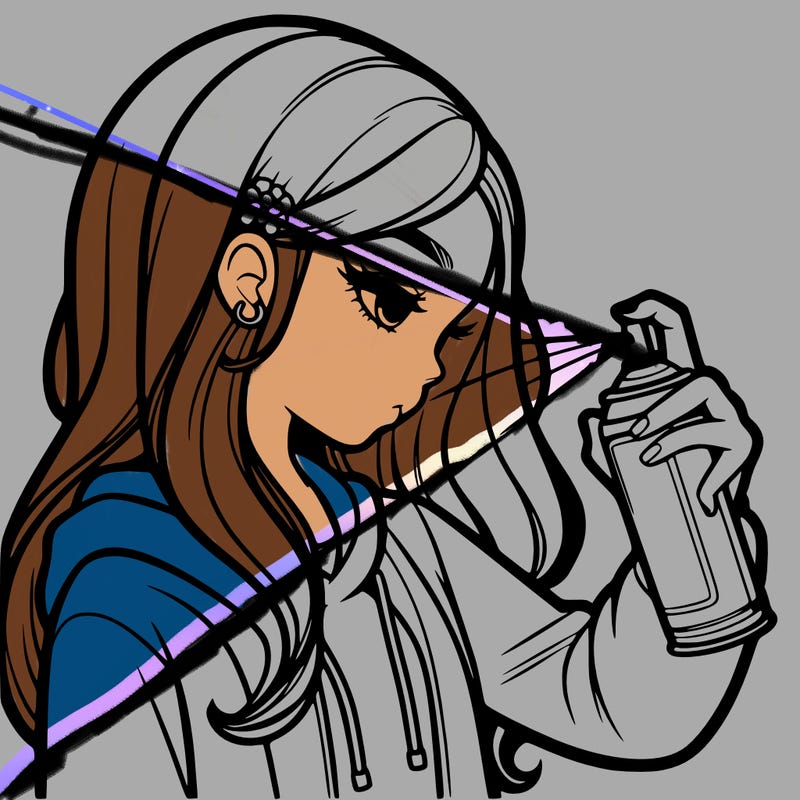 a realistic girl spray painting