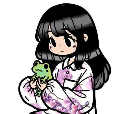 girl with long hair and a oversized shirt. and she is holding a frog