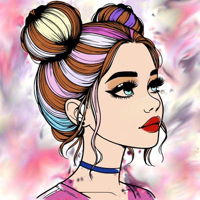 realistic girl with buns on the top of her head