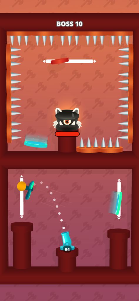 Cannon Shot! - A boss level in Cannon Shot mobile game where a cannon shoots balls at a monster