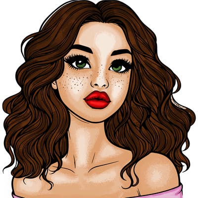 realistic girl with wavy hair and lips