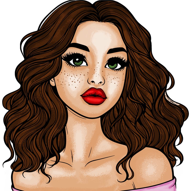 realistic girl with wavy hair and lips