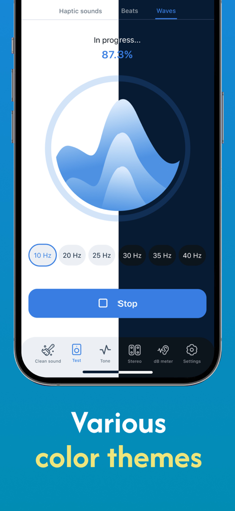 Clean Wave mobile app showing light and dark color themes