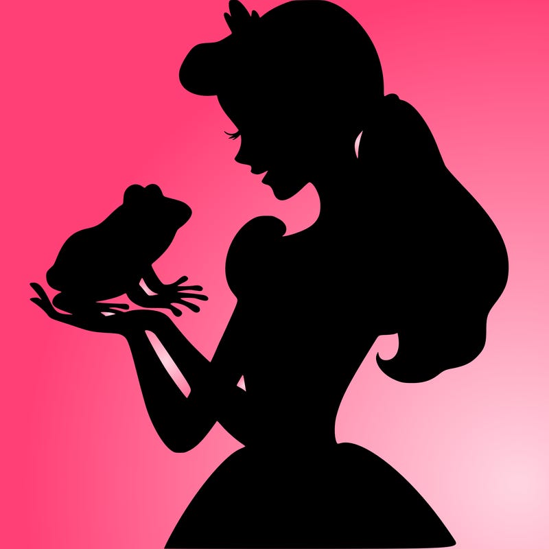a shadow of a princess holding a frog realistic