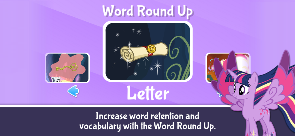 My Little Pony: Twilight - Función 'Word Round Up' en la aplicación My Little Pony Twilight para aprender vocabulario