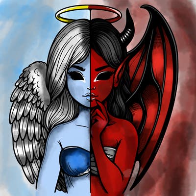 realistic angel half demon