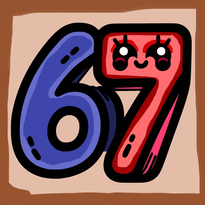 the numbers 67