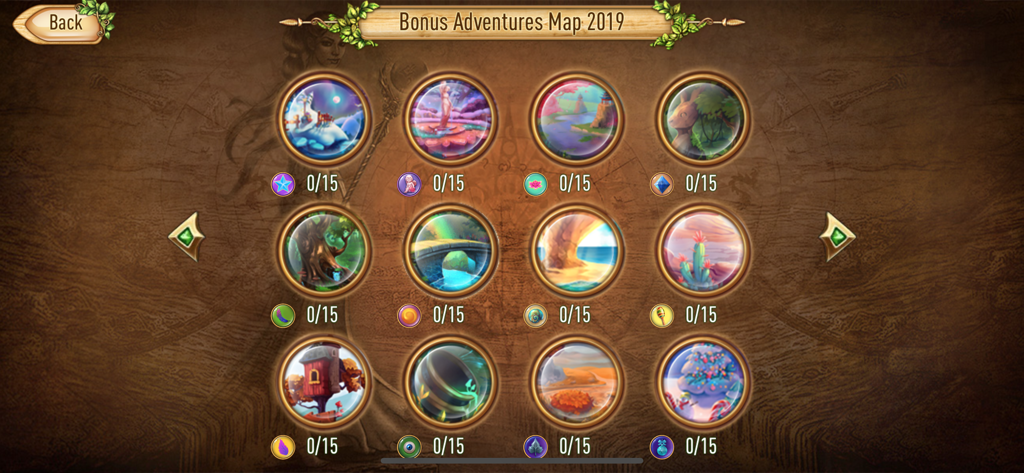Lost Bubble - Pop Bubbles - Lost Bubble Bonus Adventures Map screen showing multiple unlockable adventure levels